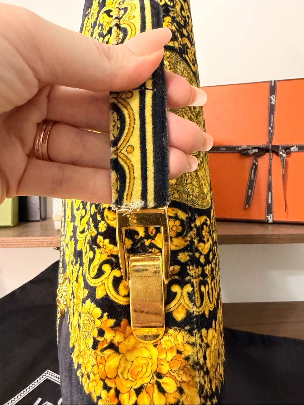 AUTHENTIC - RARE Gianni Versace Gold and Black Velvet Briefcase W/ Medusas - Picture 8 of 13